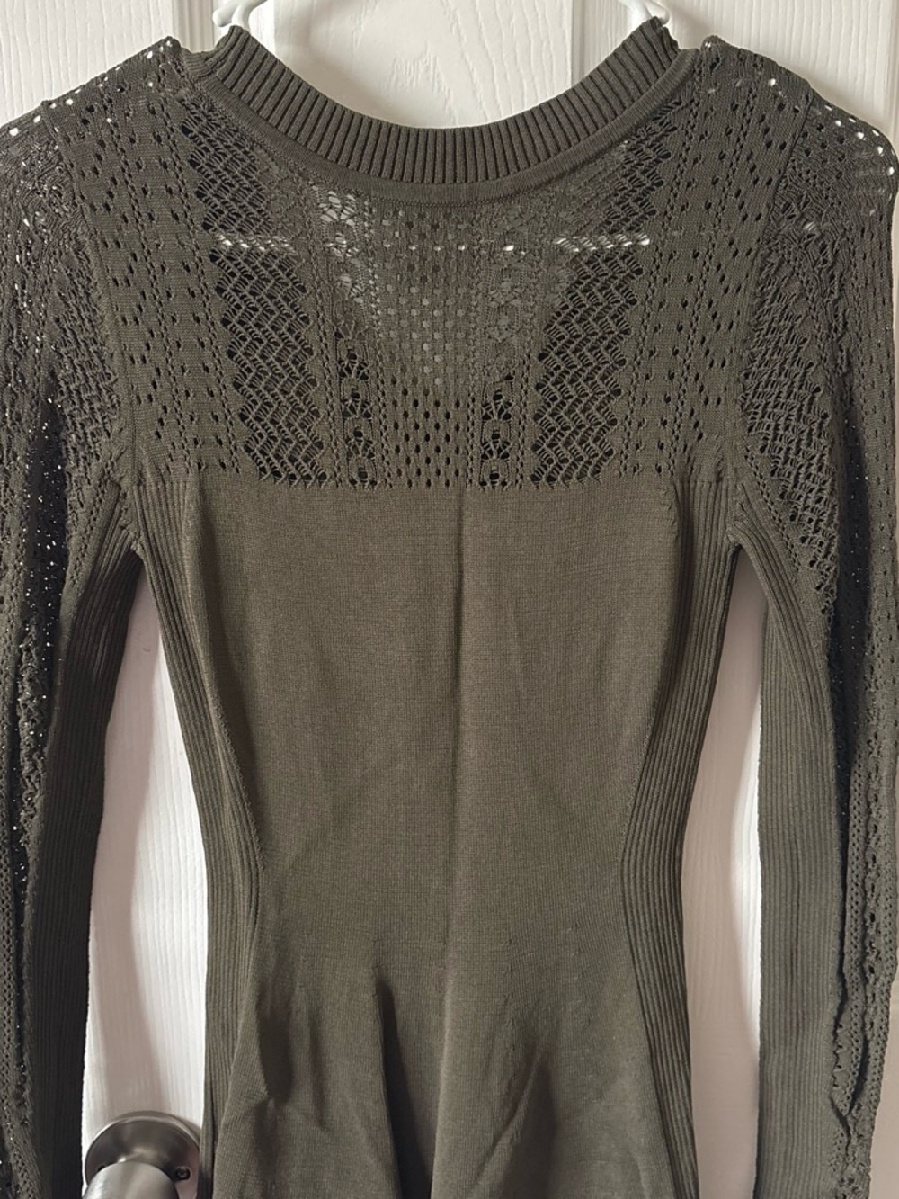 H&M Olive Green Knit Midi Dress with Lace Yoke